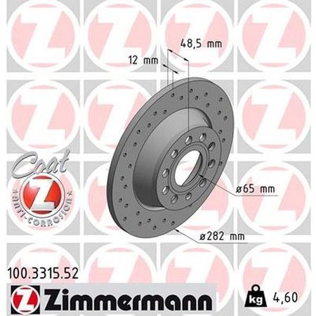 ZIMMERMANN Brake Disc - Sport/Coated, 100.3315.52 100.3315.52